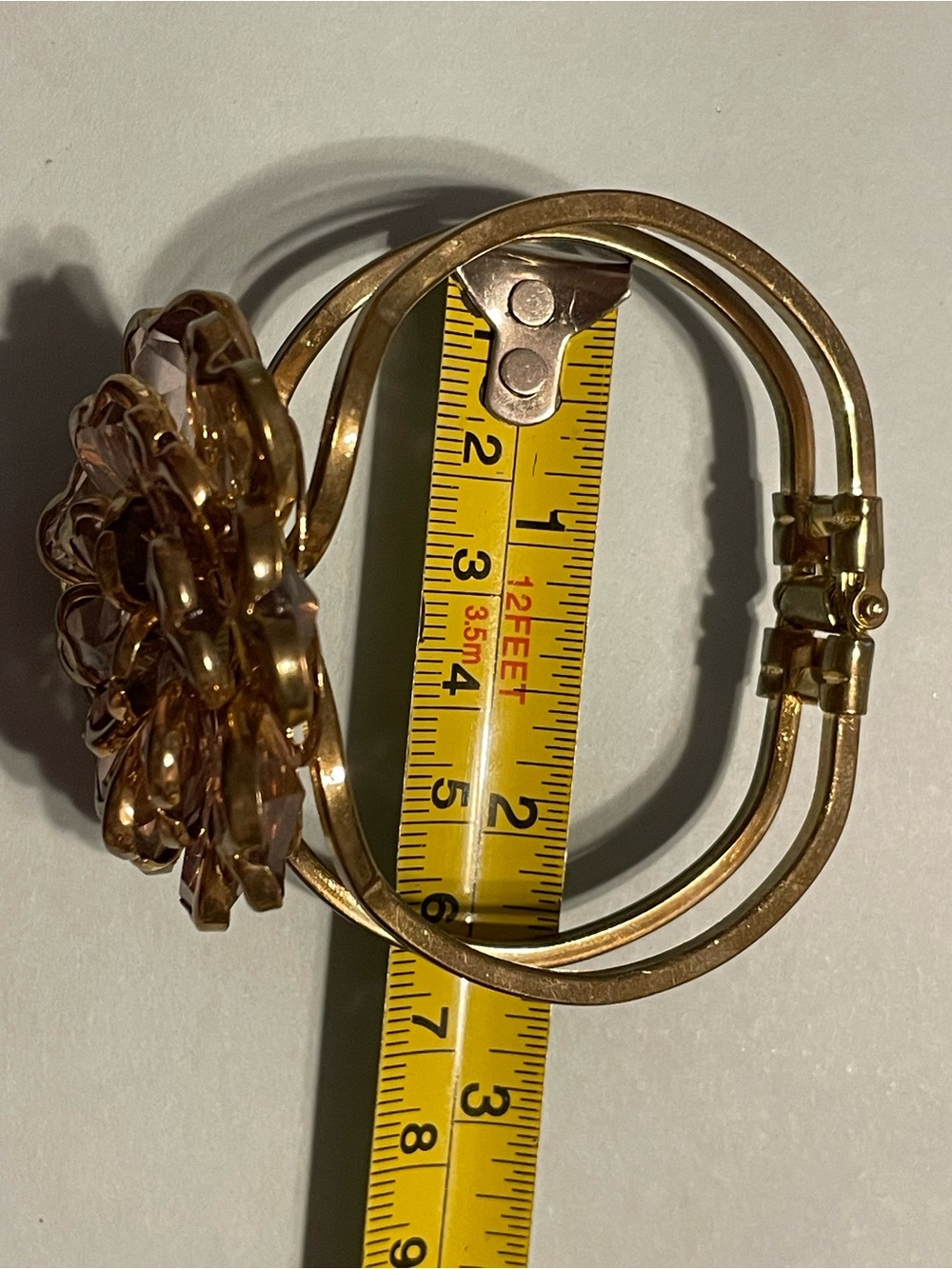 Vintage Heart Gold Tone Statement Flower Clamper Bracelet #9373 - Picture 4 of 8